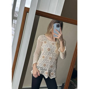 Vintage Rico Crochet Floral Long Sleeve Shirt Top